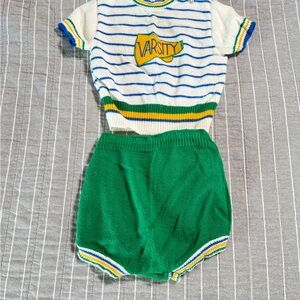 Vintage 80s Doe Spun Striped Knit Baby Set